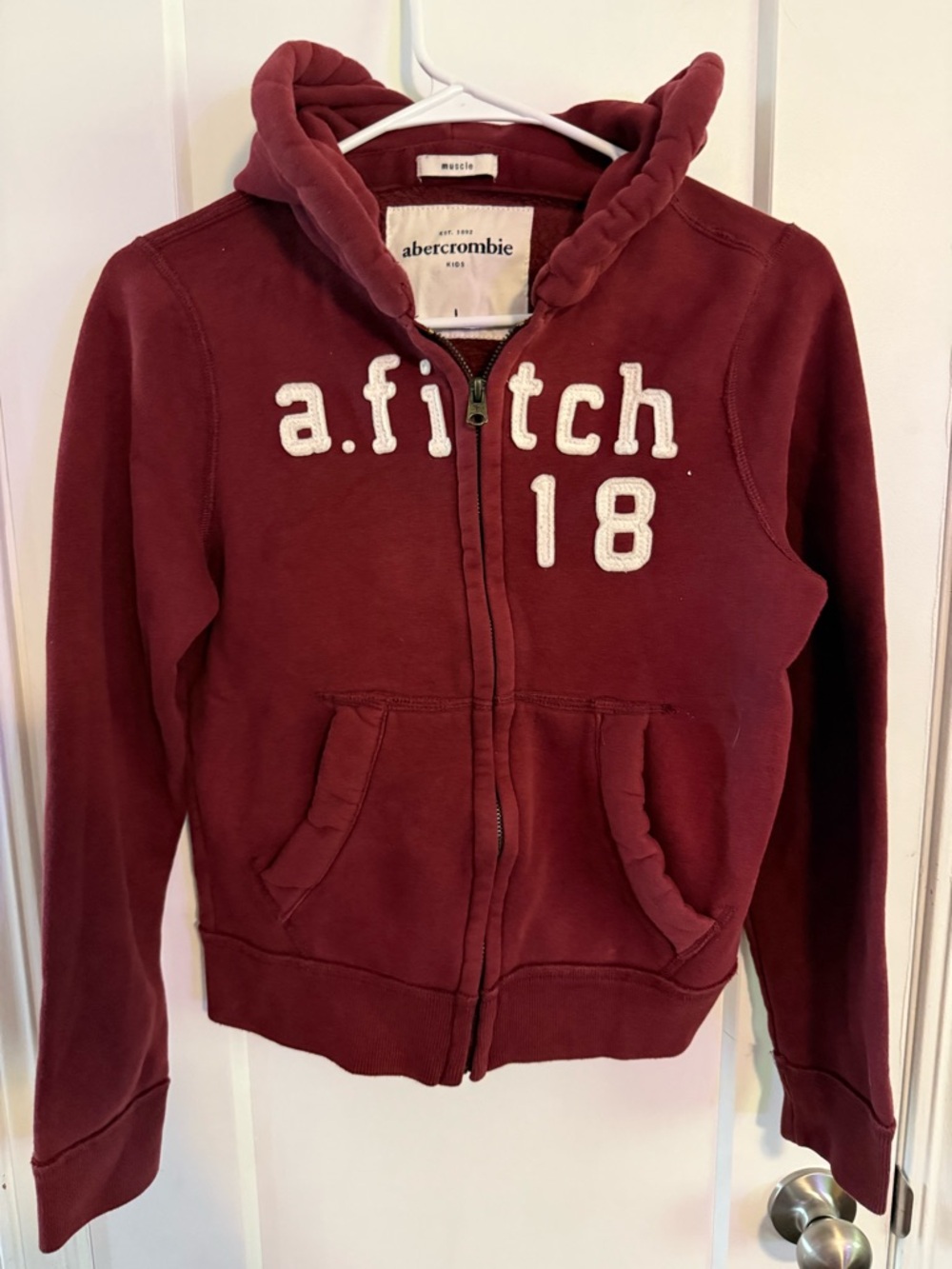 Abercrombie Vintage Kids Burgundy Zip Hoodie - 'a.fitch 18'